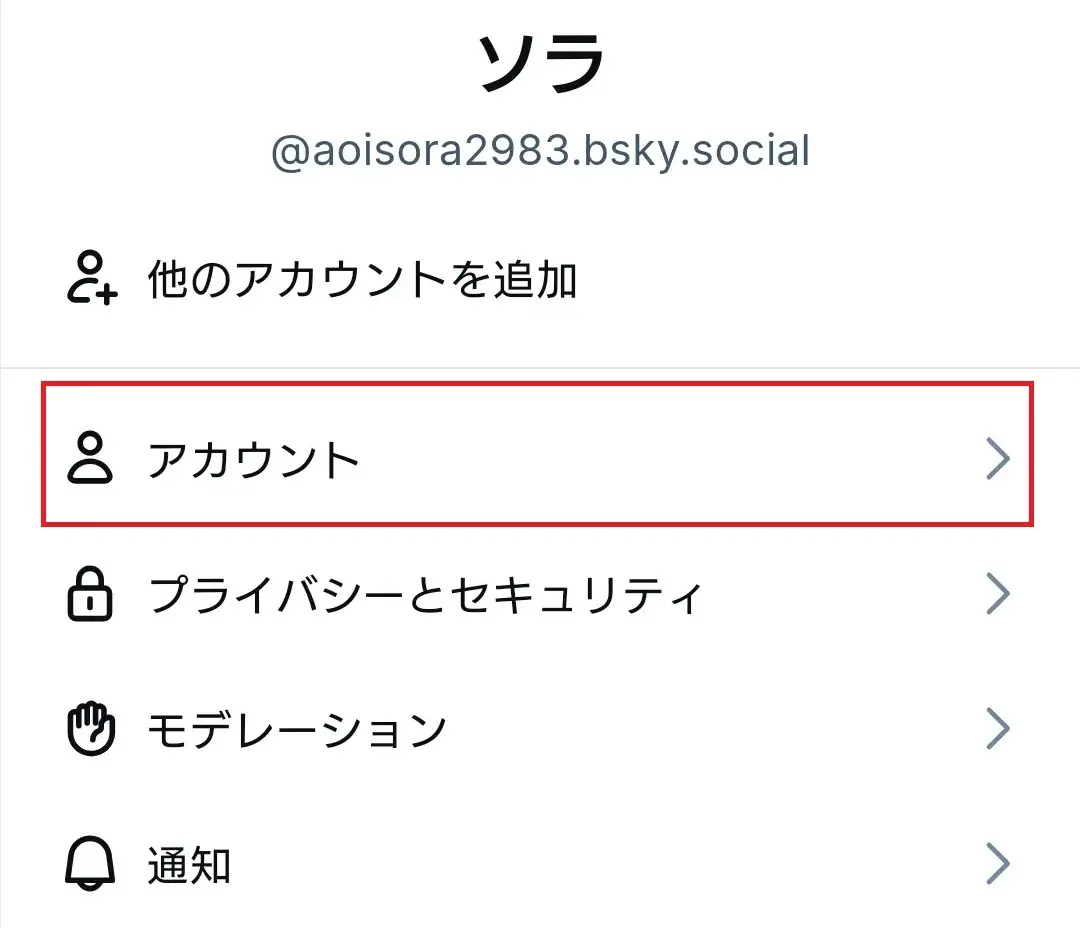 BlueSkyのアカウント設定操作イメージ1