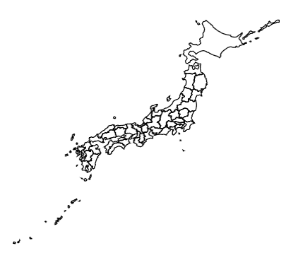 シンプルに日本地図を表示した際のスクリーンショット。